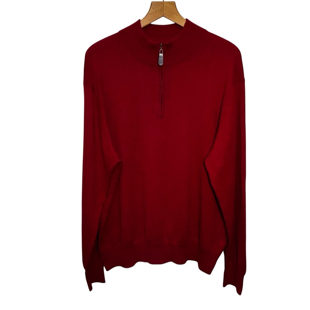 Orvis red quarter zip light weight silk, cashmere blend sweater. Men’s Large